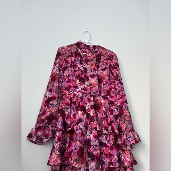 $1080 MIKAEL AGHAL Floral Maxi Dress Fucsia Color Size 6 NWT - Picture 3 of 15